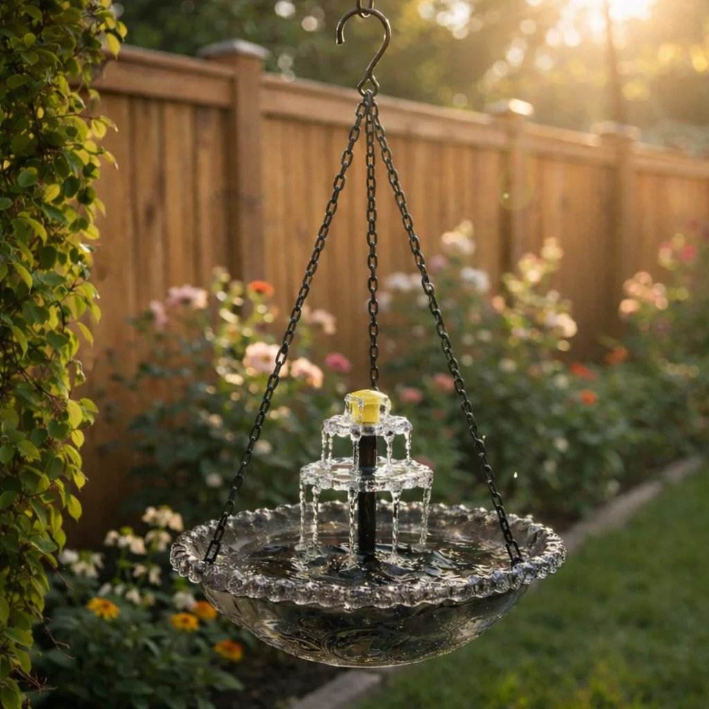 Solar Hanging Bird Bath Fountain with Two-Tier Water Cascade
