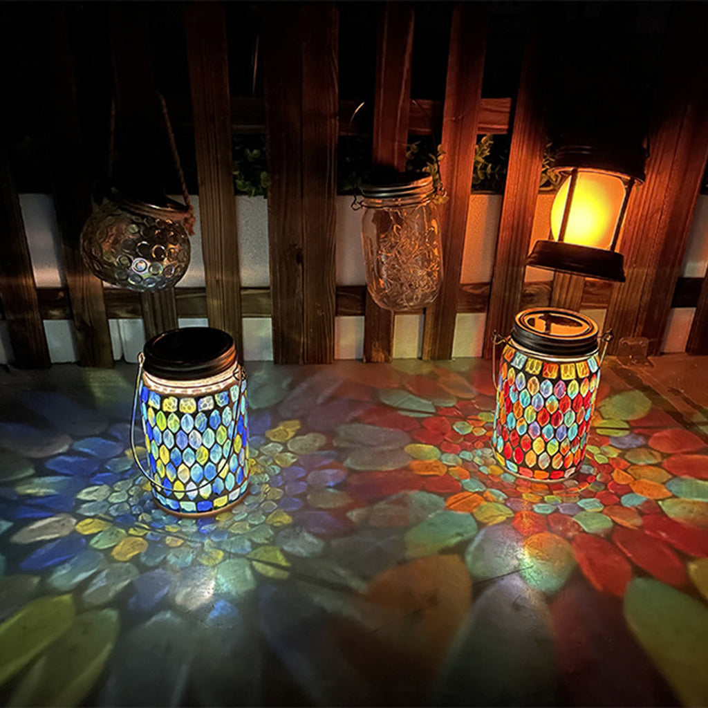 Solar Stained Glass Garden Light, Colorful Mosaic Outdoor Landscape Lamp
