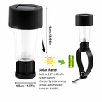 Solar railing light with size, solar panel, battery and mounting strap details