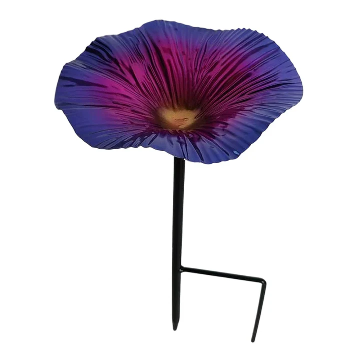 Hand Painted Flower Bird Feeder Stake, Colorful Iron Garden Decor for Outdoor Spaces