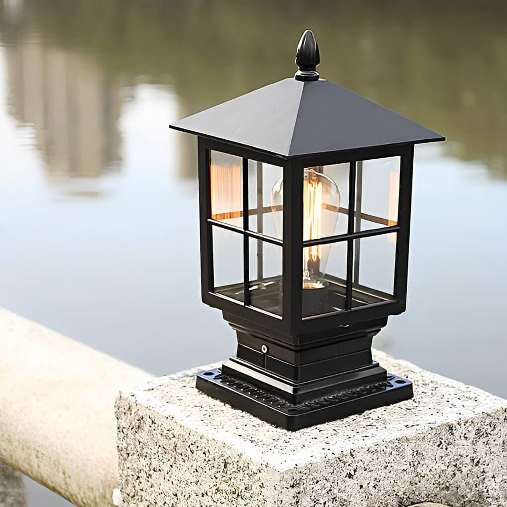 Solar Stone Light Pillar, Black Outdoor LED Garden Column Light