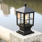 Solar Stone Light Pillar, Black Outdoor LED Garden Column Light