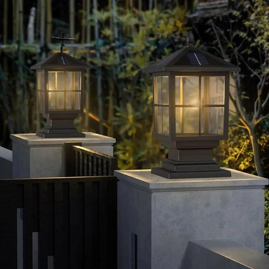 Solar Stone Light Pillar, Black Outdoor LED Garden Column Light