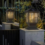 Solar Stone Light Pillar, Black Outdoor LED Garden Column Light