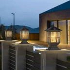 Solar Stone Light Pillar, Black Outdoor LED Garden Column Light