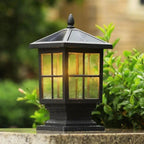 Solar Stone Light Pillar, Black Outdoor LED Garden Column Light