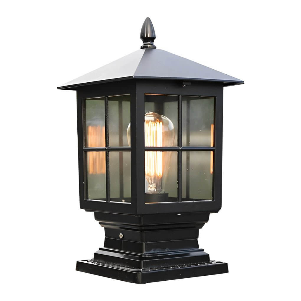Solar Stone Light Pillar, Black Outdoor LED Garden Column Light