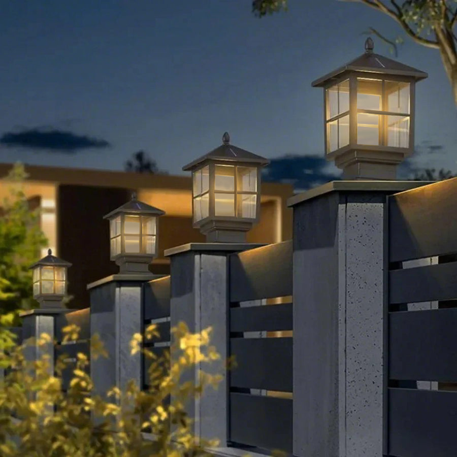 Solar Stone Light Pillar, Black Outdoor LED Garden Column Light