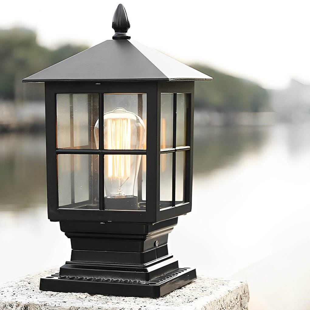 Solar Stone Light Pillar, Black Outdoor LED Garden Column Light