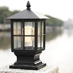 Solar Stone Light Pillar, Black Outdoor LED Garden Column Light