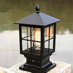 Solar Stone Light Pillar, Black Outdoor LED Garden Column Light
