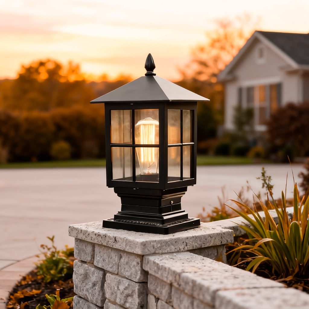 Solar Stone Light Pillar, Black Outdoor LED Garden Column Light