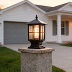 Solar Stone Light Pillar, Black Outdoor LED Garden Column Light