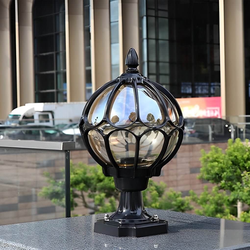 Outdoor Globe Pillar Light, Retro Glass Globe Post Lamp for Garden and Pathway
