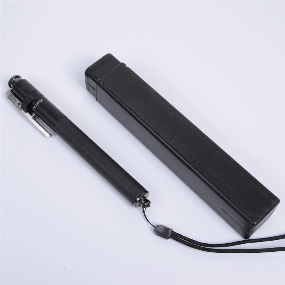 Compact telescoping stick displayed beside its black storage case
