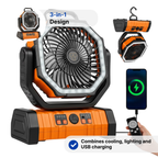 Portable 3-in-1 Camping Fan with LED Light and 20000mAh Battery