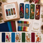 Woodland bookmark kit contents including patterns felt and thread