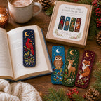 Woodland animal bookmark marking a page in an open book