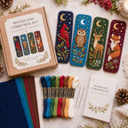 Woodland bookmark kit displayed with felt and embroidery thread