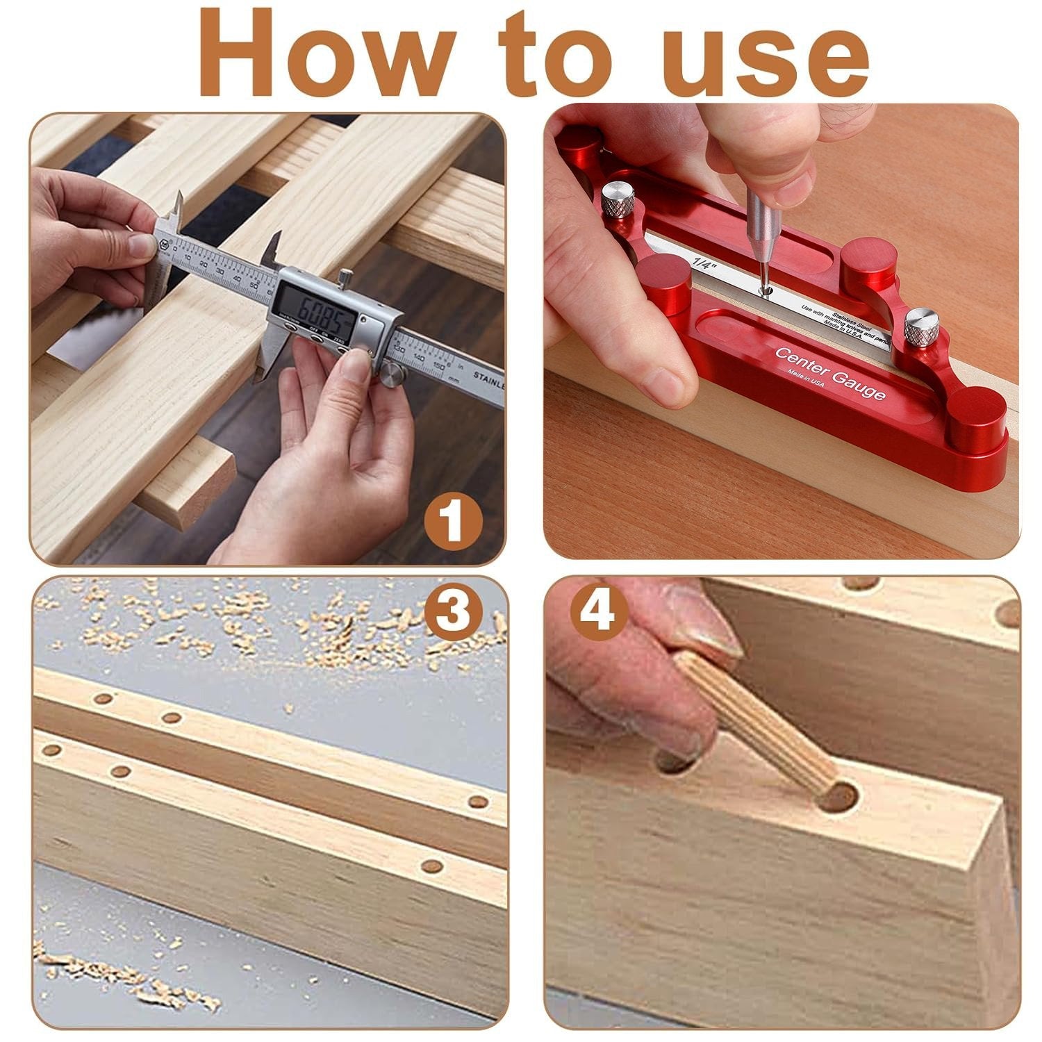 How to use a woodworking center marking gauge for measuring, drilling and aligning dowel holes in wood